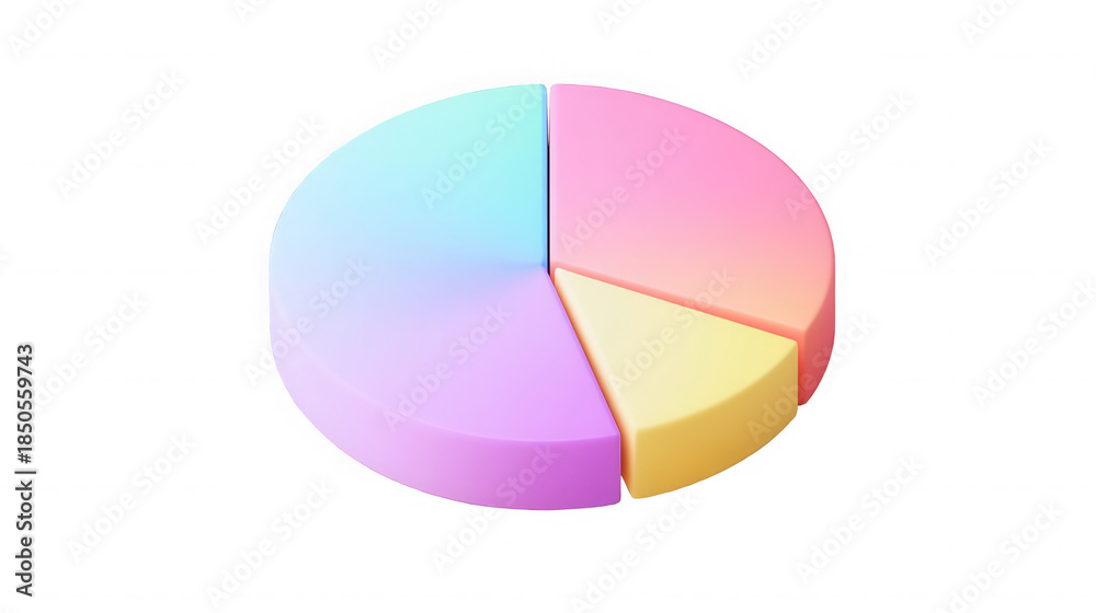 Obraz premium Isolated pastel colored pie chart with four sections on a black background in a studio shot on transparent background