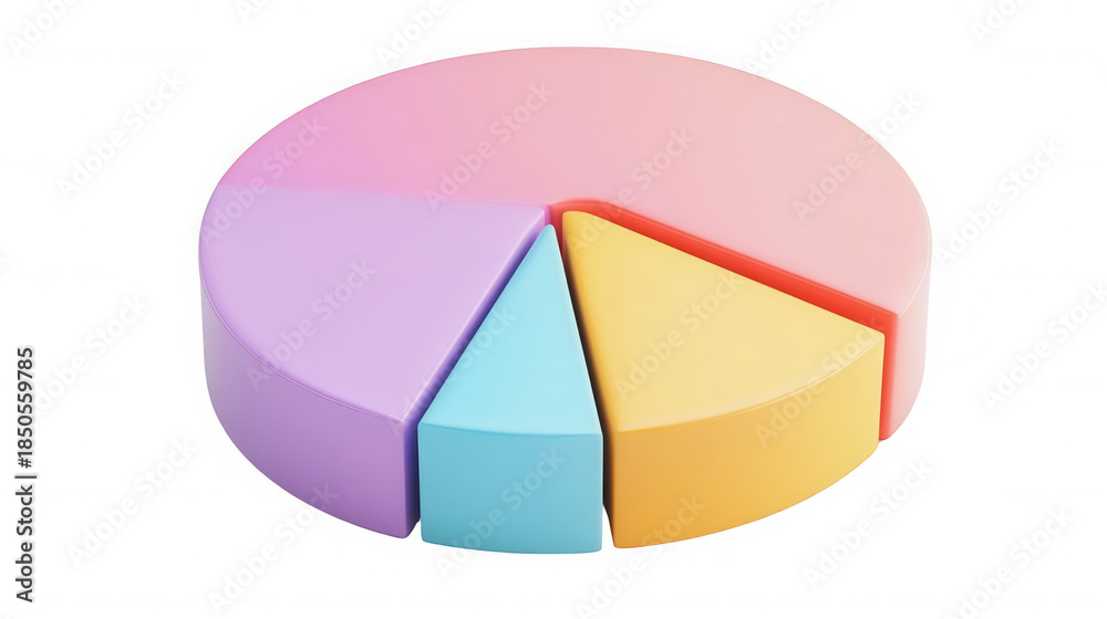 Obraz premium A colorful pie chart with pink purple blue and yellow sections representing data in a visual format on transparent background