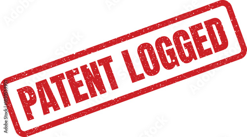 Distinctive red grunge stamp with PATENT LOGGED text, indicating an official entry or filing status