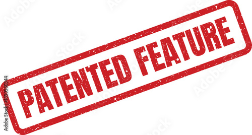 Distressed looking rubber stamp impression indicating a particular feature is patented, securing its distinct functional aspect