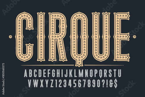 Retro circus show alphabet, fairy LED lamps letters and numbers.