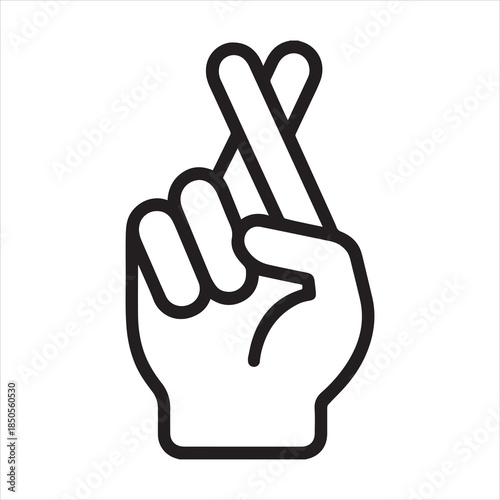 Crossed fingers luck gesture outline icon vector