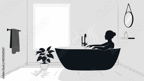 Silhouette of a Woman Relaxing in a Bathtub.