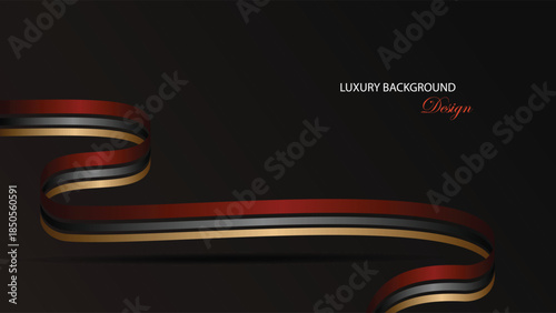Luxury background vector design. Black and brown abstract background with curved ribbon decoration. Suit for award, presentation, certificate and others