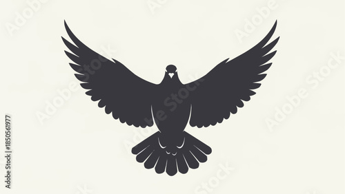 Silhouette of a dove in flight with wings spread wide.