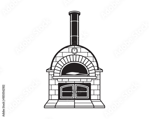 Black and White Brick Pizza Oven Icon Wood Fired Stove Illustration