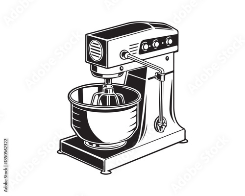 Retro Stand Mixer Appliance for Baking Black and White Vector Icon