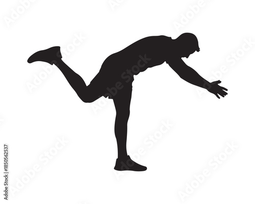 Single leg balance exercise man silhouette black vector graphic