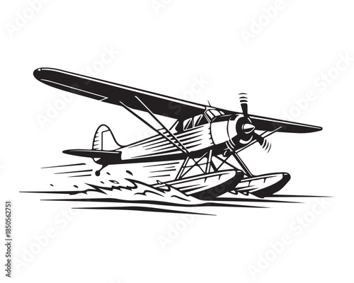 black and white seaplane taking off clip art preview