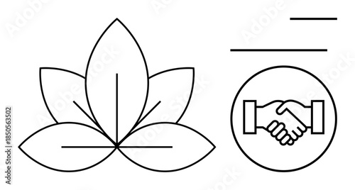 Business and sustainability concept. Business and handshake symbols reflect successful partnerships. Sustainability integrates eco-friendly collaboration. Ideal for business development