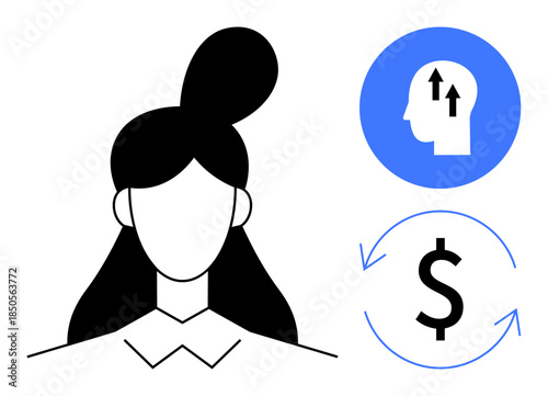 Personal development theme. Personal growth ed through abstract design with icons for progress, financial cycles, and human ability. Personal development for business, finance, education, leadership