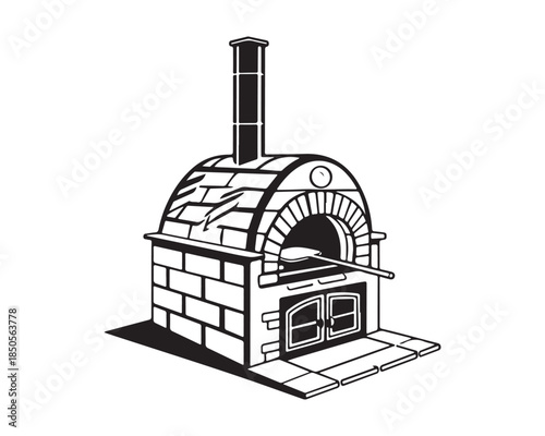 Vintage Wood Fired Brick Pizza Oven Vector Illustration