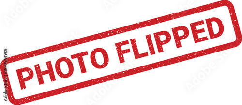 Distressed red rectangular stamp vector with PHOTO FLIPPED text for document marking or workflow annotation