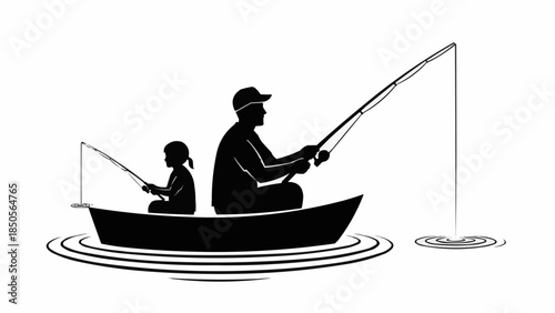 Father and daughter fishing together in a boat.