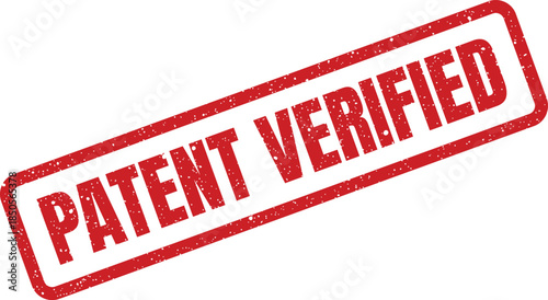 Distressed red rubber stamp displaying the important text PATENT VERIFIED for official documentation approval