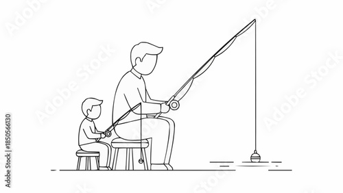 Father and Son Fishing Together on a Calm Day.