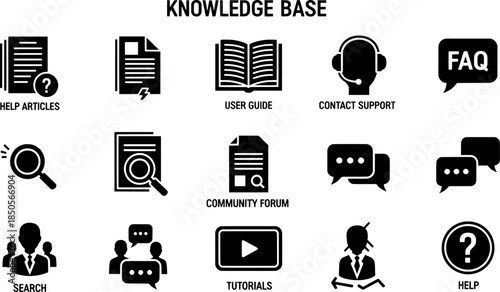 This vector business and finance icon set features black web signs and computer technology pictograms for office design including money, phone, and internet symbols