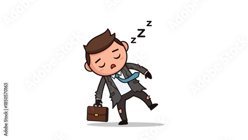 Exhausted Businessman Sleeping Standing Up Overworked Employee Tired Professional Burnout Concept