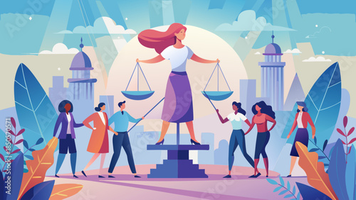 Justice system with diverse people Vector