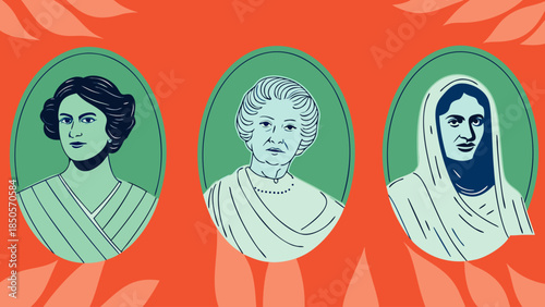 Women historical portraits illustration Vector