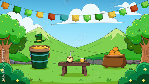 St. patrick's day outdoor scene with treasure Vector