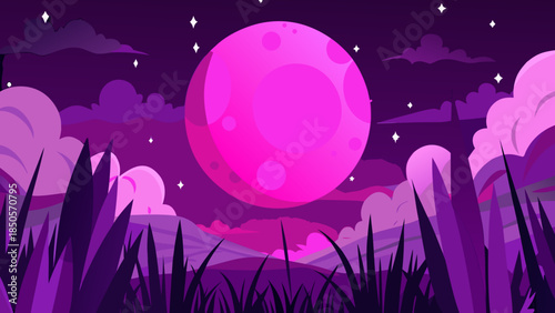 Moon in fantasy night landscape Vector