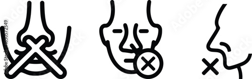 Human Senses Restriction Line Icon Set – Touch, Smell, and Taste Impairment Outline Symbols