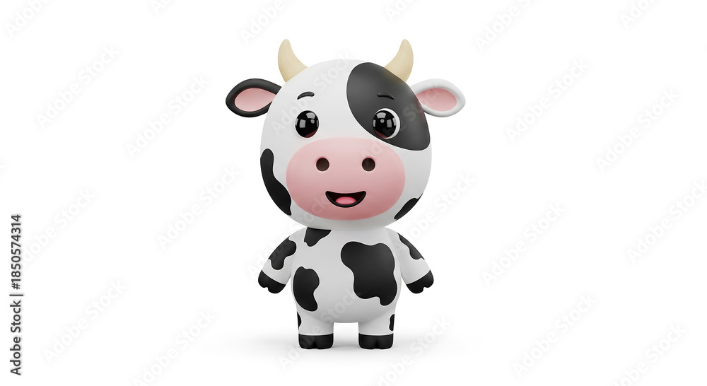 Naklejka premium Cute 3D Cartoon Cow Character Isolated on White Background