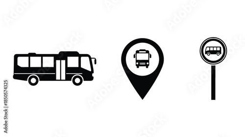 Black bus icons with location markers a striking silhouette