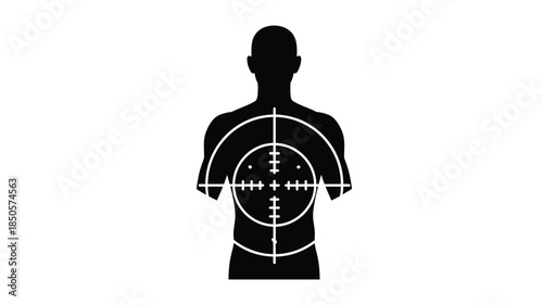 Human body diagram with targeting lines and central focus silhouette
