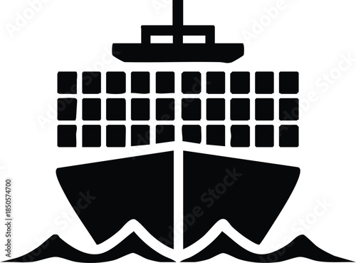 Cargo Ship Logistics Icon, Maritime Freight Transport Symbol, Container Vessel at Sea Design, silhouette, illustration, vector