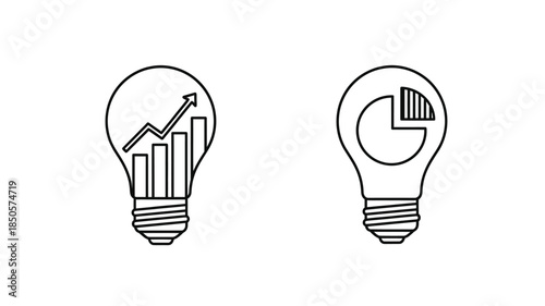 Light bulb icons with charts representing business ideas a creative silhouette
