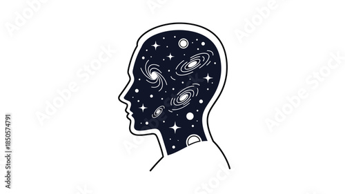 A human head profile filled with galaxies and stars a cosmic silhouette
