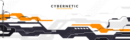 Abstract Modern Tech Background Minimal Geometric Circuit Pattern in Black and Orange