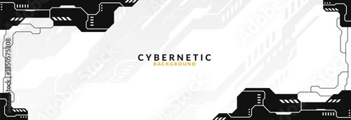 Abstract Modern Tech Background Minimal Geometric Circuit Pattern in Black