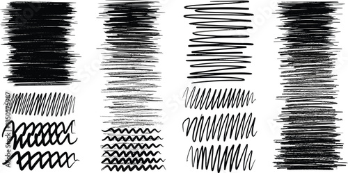 Set of black ink brush strokes isolated on white background, perfect for adding a touch of handmade charm and artistic flair to your designs and projects