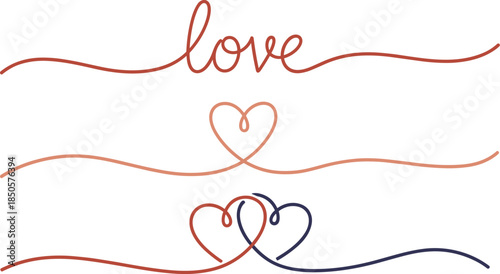 Elegant continuous line drawing of love and hearts isolated on white background minimalist vector illustration of romantic concept for valentines day card
