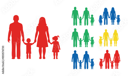 Family People Icons Silhouette Set Vector Illustration on White Background