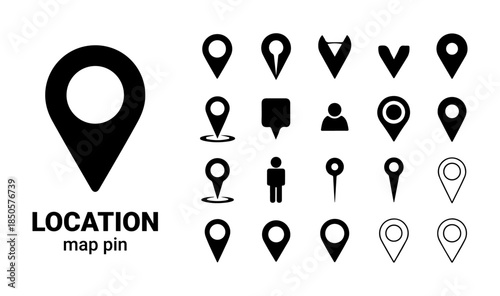 Location Map Pin Icons Silhouette Set Vector Illustration on White Background
