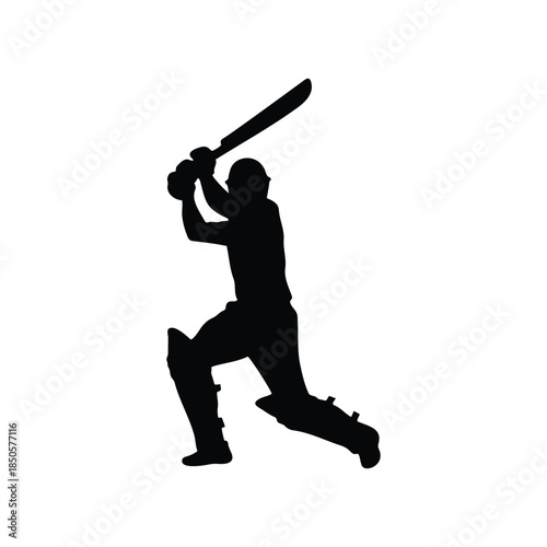 Cricket batsman silhouette vector flat illustration design.