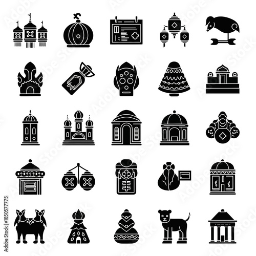 Elegant vector set featuring Asian cultural icons, perfect for Ramadan celebrations and diverse design projects with its clean, modern aesthetic appeal