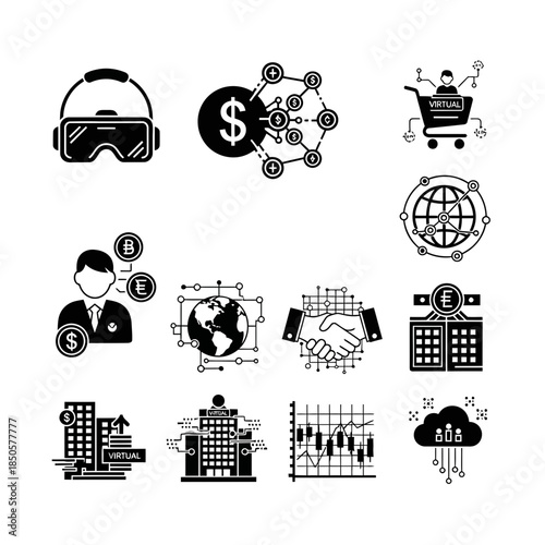 Financial technology solutions with digital currency, virtual reality, and global business connections for modern investment strategies and market growth