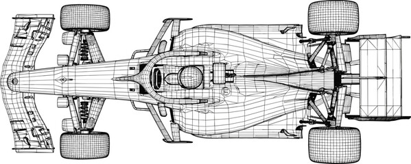 Ingelijste posters Formule 1 3D wireframe model raceauto  © Bappi
