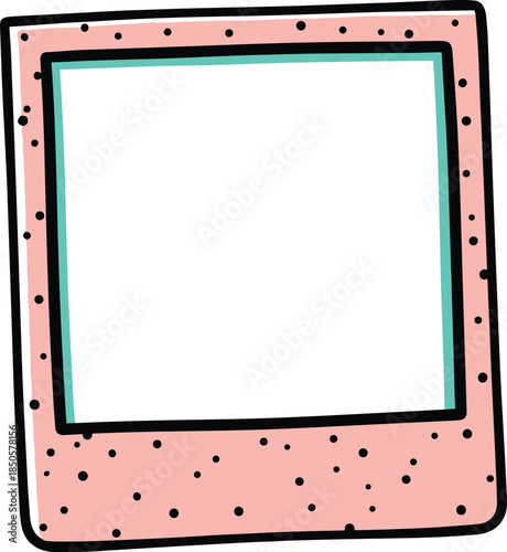 A cute pink polaroid frame with black polka dots and a white background, perfect for adding your favorite photos and memories, isolated on white background