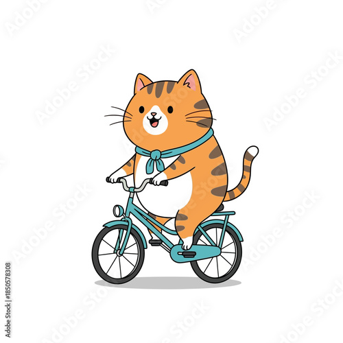Whimsical feline joyride, an adorable ginger tabby cat biking with carefree abandon