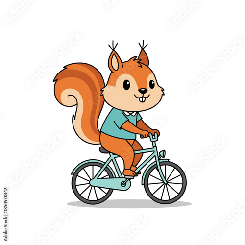 Cartoon squirrel riding a bicycle, enjoying outdoor exercise and recreational activity in nature