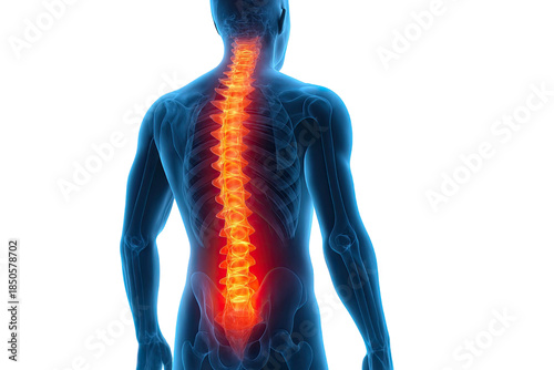 Human spine anatomy with detailed vertebral column structure skeletal back bones medical illustration isolated on white background