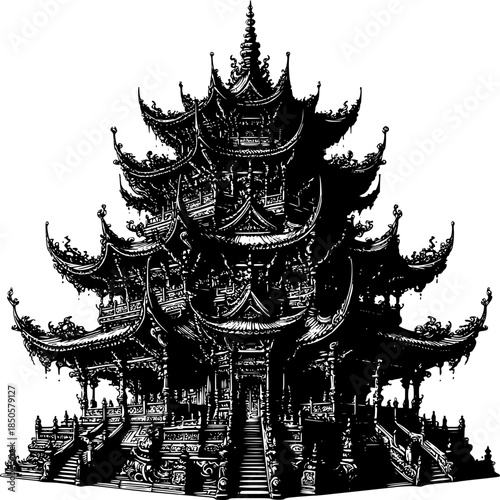 Buddhist Temple in Bangkok Thailand with Traditional Thai Architecture