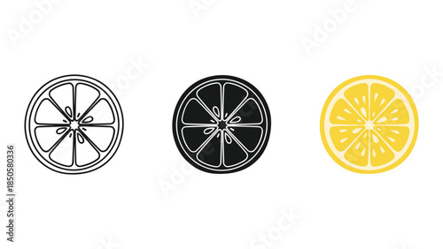 Lemon slice icon set in different colors