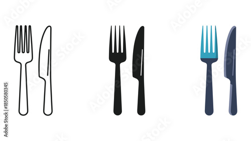 Cutlery set outline black blue
